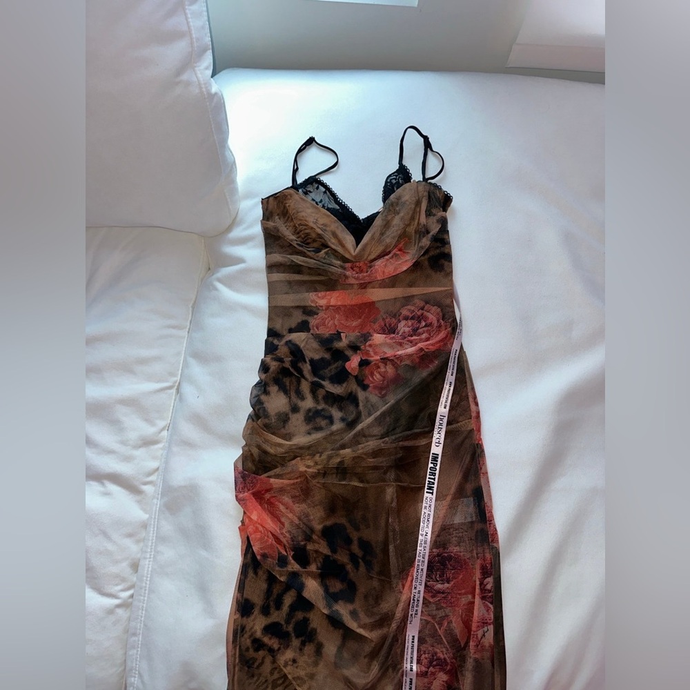 House of CB Nalini Brown and Red Floral Mesh Maxi Dress - Picture 8 of 12